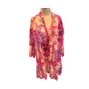 NWT Italian Pink Floral Eyelet Tunic/ Dress 3/4 Sleeve -One Size